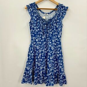 NWT Blue White Ditsy Floral Ruffle Torary Mini Summer Dress | Small